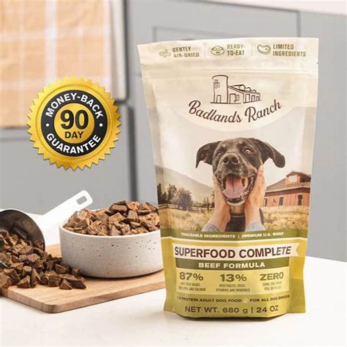 How many cups of food are in Badlands Ranch dog food